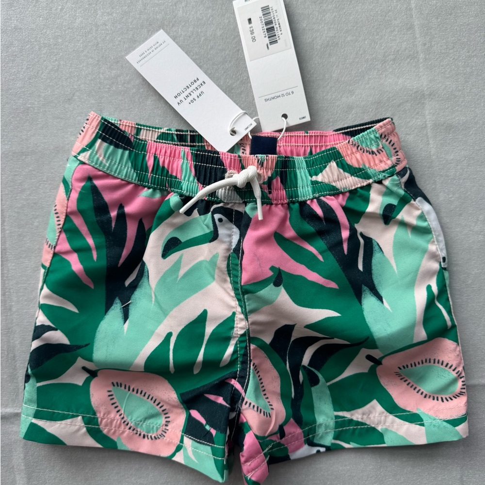 Janie and Jack Green and Pink Kids Swim Trunks